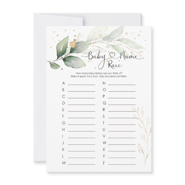 Baby Name Race Game, Greenery Baby Shower Game Inv Invitation