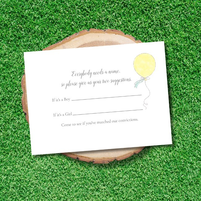 Baby Name Suggestion Baby Sprinkle Yellow Balloon Enclosure Invitations