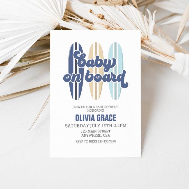 Baby On Board Surfboard Beach Baby Shower Invitation