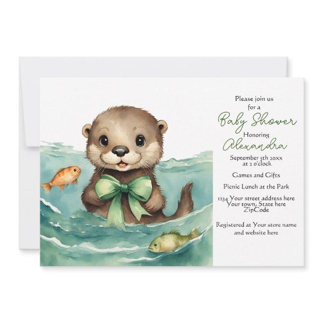 Baby Otter Gender Neutral Baby Shower Invitation