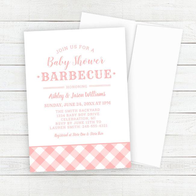 Baby Shower Bbq Blush Pink Gingham Plaid Invitation