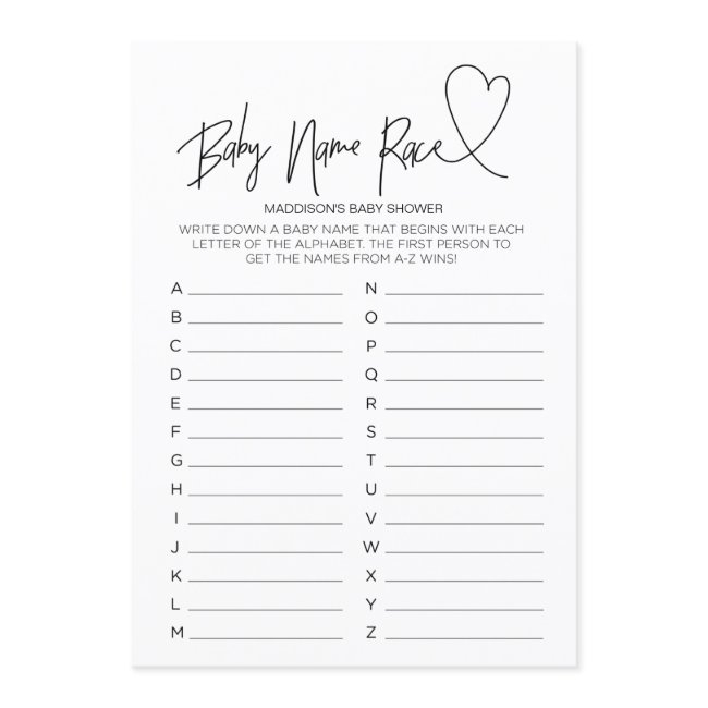 Baby Shower Game Baby Name Race Invitations