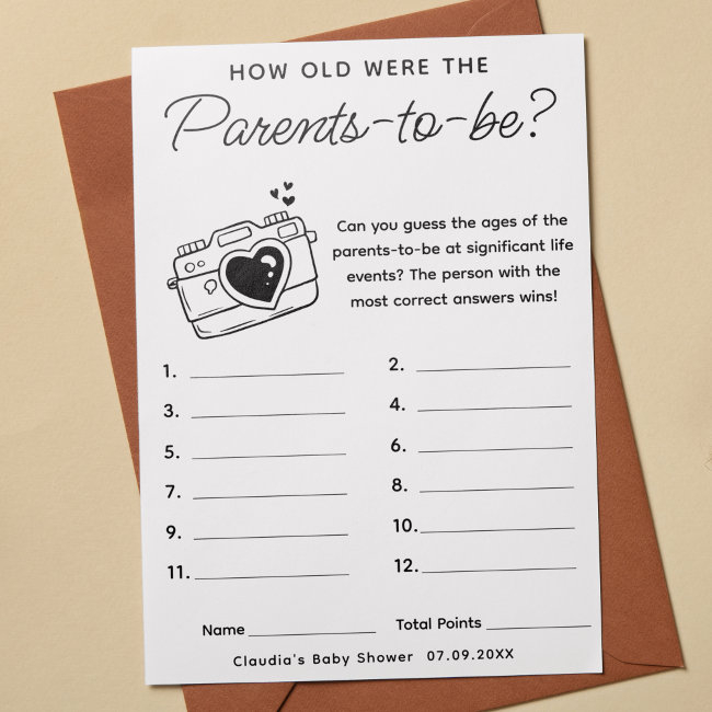 Baby Shower Game How Old Were Parents-to-be Invitations