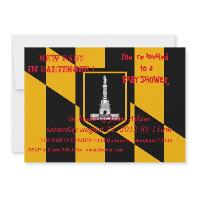 Baby Shower Invitation With Flag Of Baltimore City