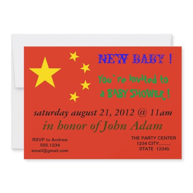 Baby Shower Invitation With Flag Of China