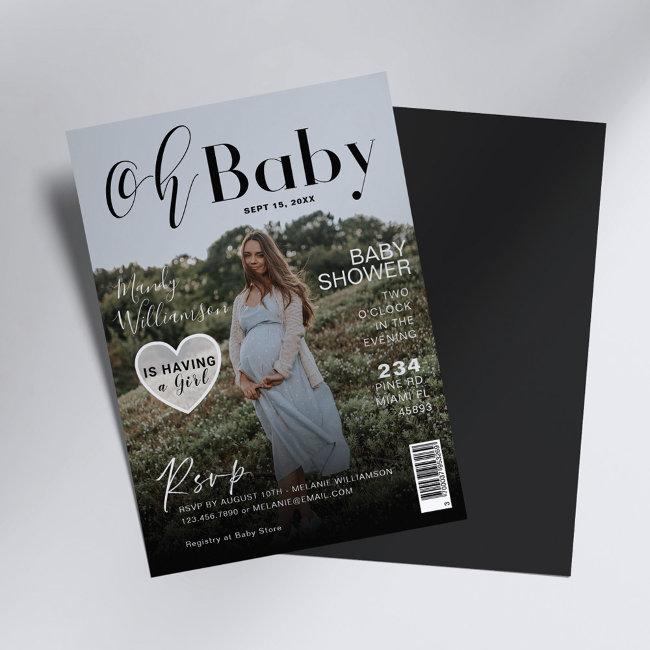 Baby Shower Magazine Photo Cover It's A Girl Invitation