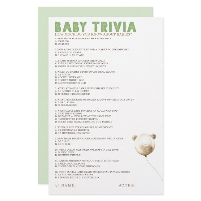 Baby Trivia Baby Shower Game