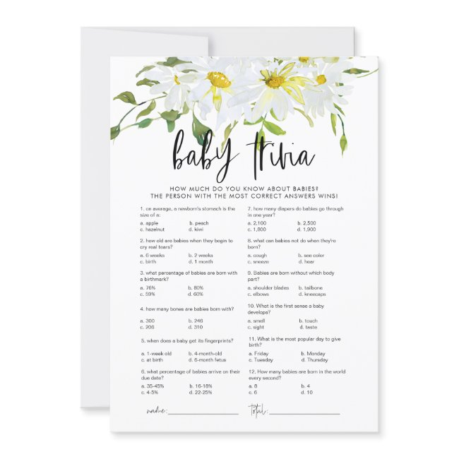 Baby Trivia Daisy Baby Shower Floral Game Invitations