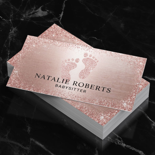 Babysitter Nanny Modern Rose Gold Glitter Business Invitations