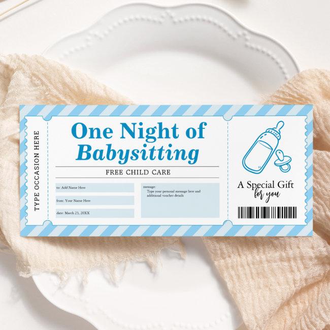 Babysitting Service Blue Gift Certificate Voucher Invitation