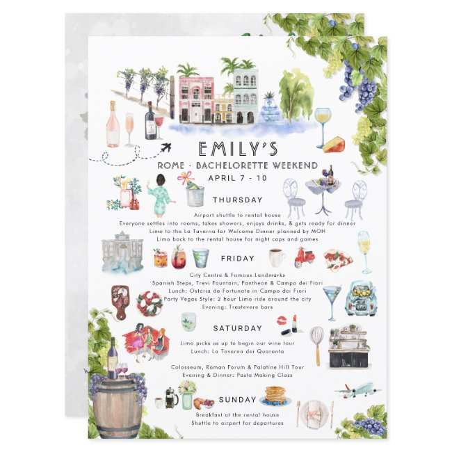 Bachelorette Weekend Itinerary | Rome, Italy Invitation