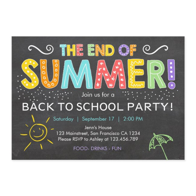 Back To School End Of Summer Party Invitation