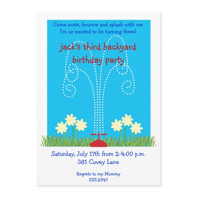 Back Yard Sprinkler Splash Bash Invitation