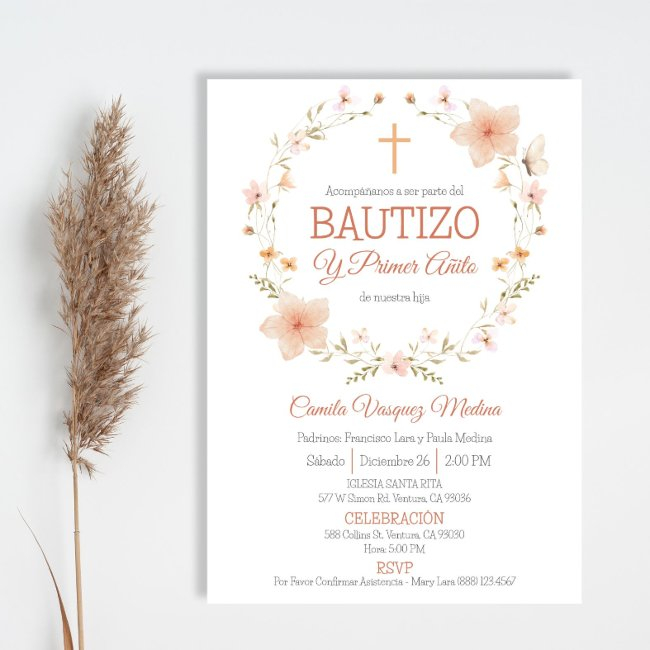Baptism And First Birthday Bautizo Y Primer Añito Invitation