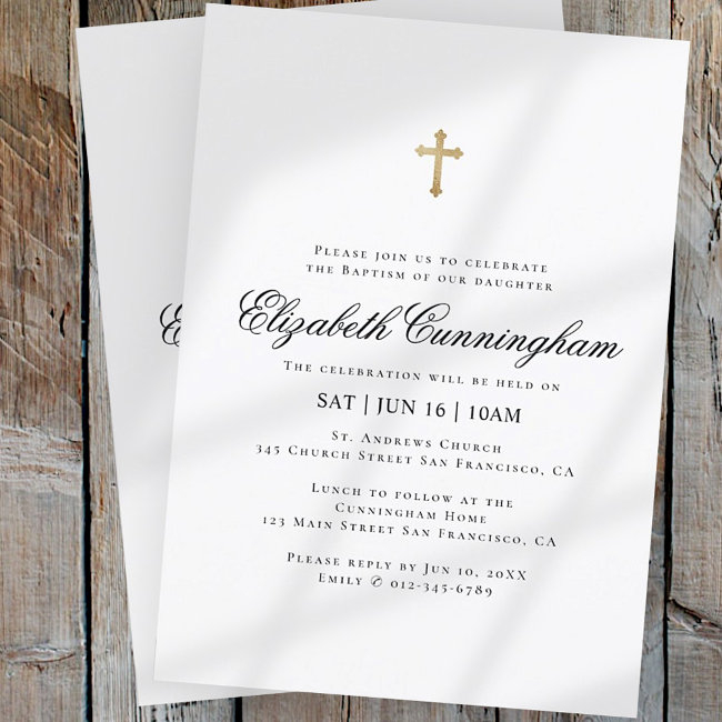 Baptism For Her | Minimalist Gold Cross Invitation