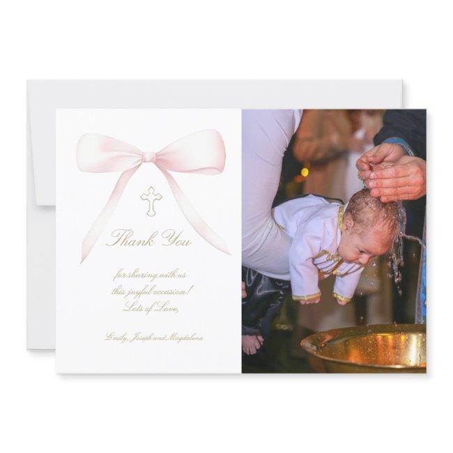 Baptism Thank You Photo Pink Bow Invitation