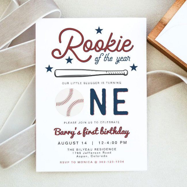 Barry Rookie Of The Year Baseball 1st Birthday Invitation