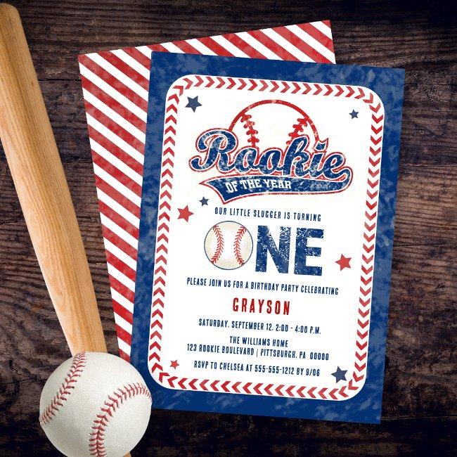Baseball Rookie Of The Year 1st Birthday Party Invitation