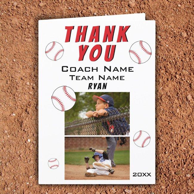 Baseball Thank You Coach 2 Photo Invitations