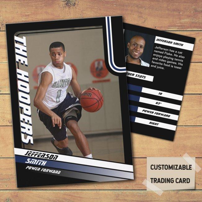 Basketball Player Custom Black Trading Invitations Blue