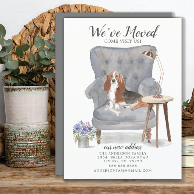 Basset Hound Dog We've Moved Moving Announcement