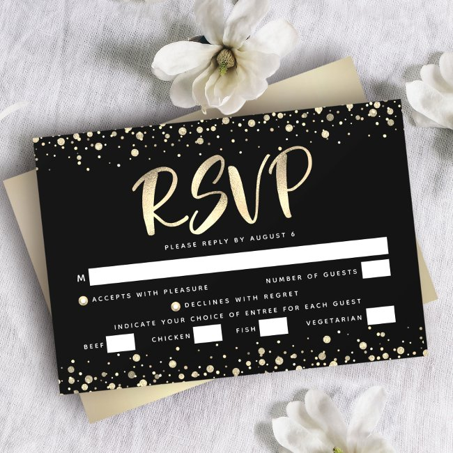 Bat Mitzvah Black Gold Foil Glitter Script Entrée Rsvp Invitations