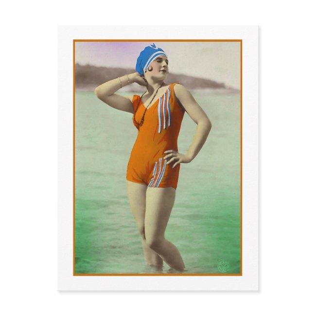 Bathing Beauty In Orange Bathing Suit Postinvitations