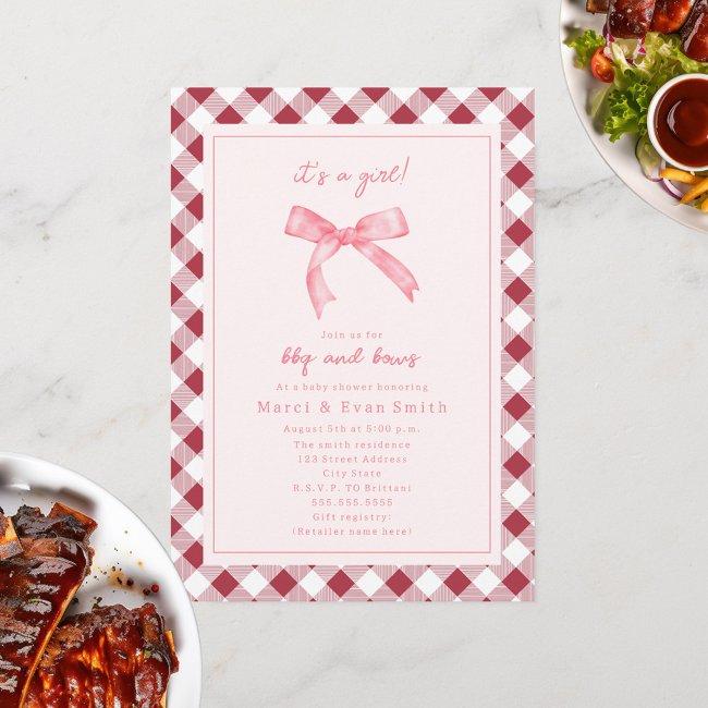 Bbq And Bows Gingham Girl Baby Shower Invitation