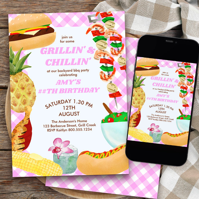 Bbq Grillin And Chillin Girls Birthday Party Invitation