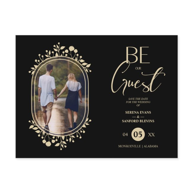 Be Our Guest Black Wedding Chic Floral Frame Photo Announcement Postinvitations