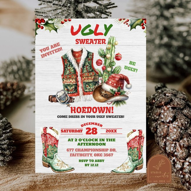Be Ugly Sweater Cowboy Christmas Holiday Party Invitation