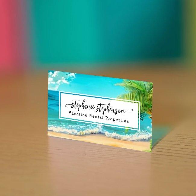 Beach Palm Tree Tropical Spa Travel Vacation Business Invitations