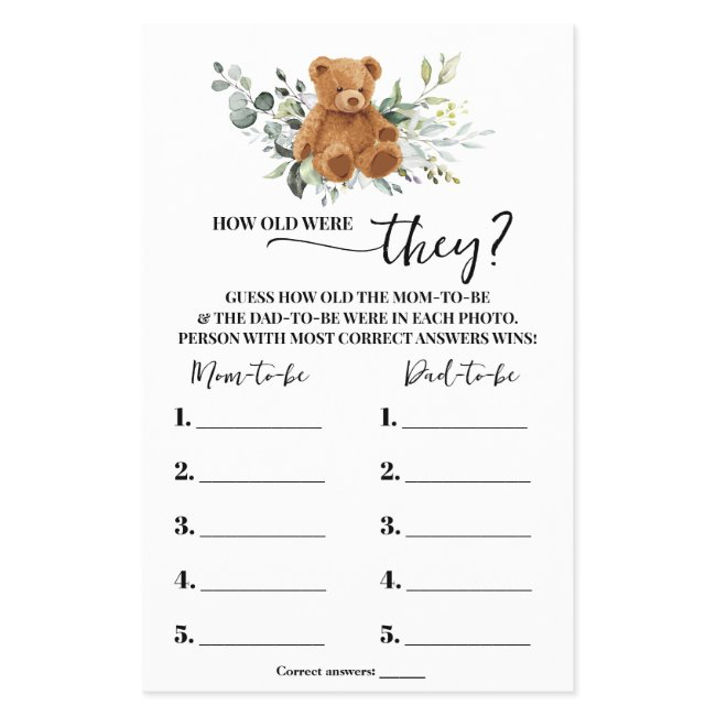 Bear Greenery How Old Were They Shower Game Invitations Flyer