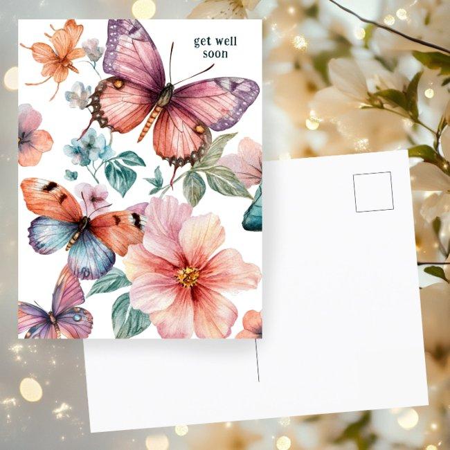 Beautiful Butterflies And Flowers Get Well Soon Postinvitations
