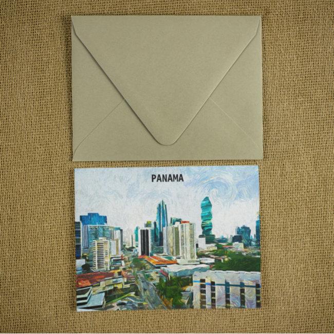 Beautiful Panama City Oil Paint Cityscape Postinvitations