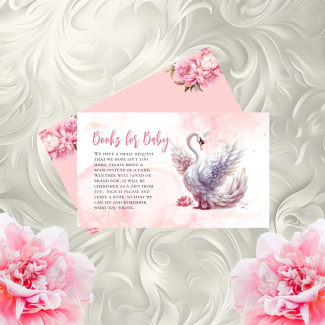 Beautiful Swan Floral Baby Shower Books For Baby Enclosure Invitations