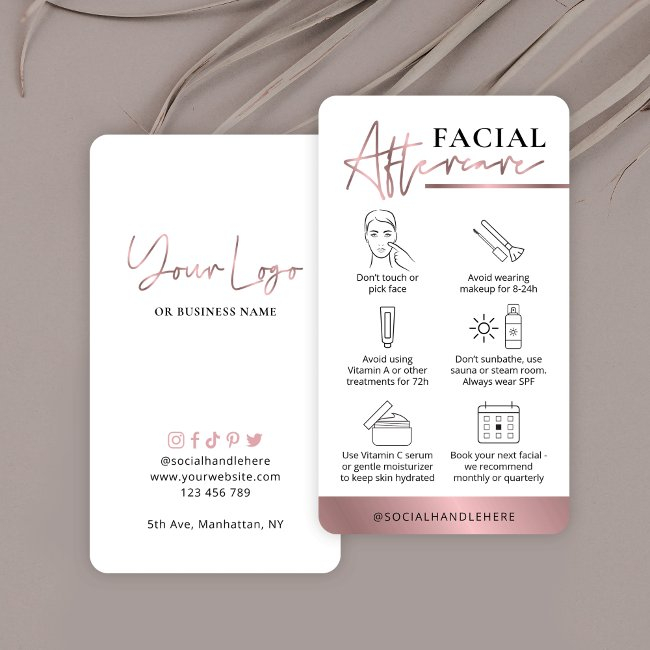 Beauty Copper Rose Gold Logo Facial Aftercare Business Invitations