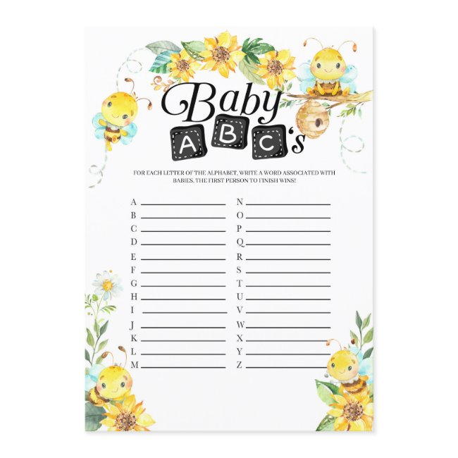 Bee Baby Shower Baby Abc's Game Invitation