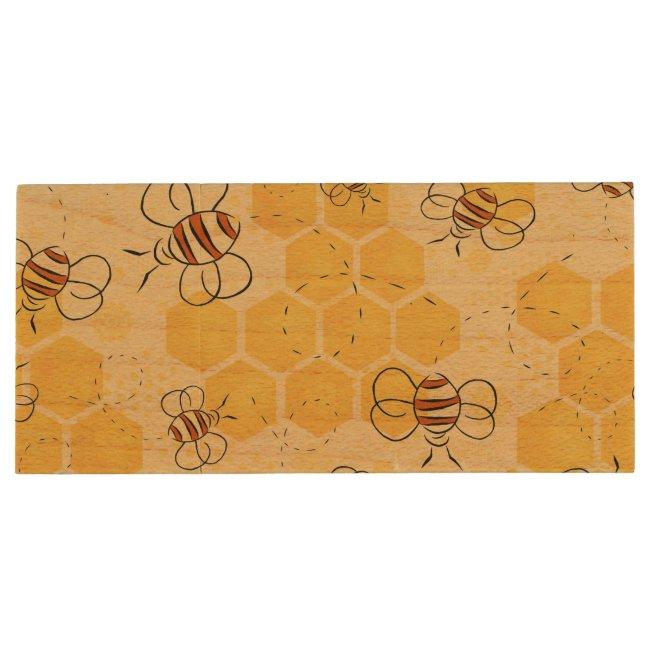 Bee Buzzing Honey Bees Cute Wood Flash Drive