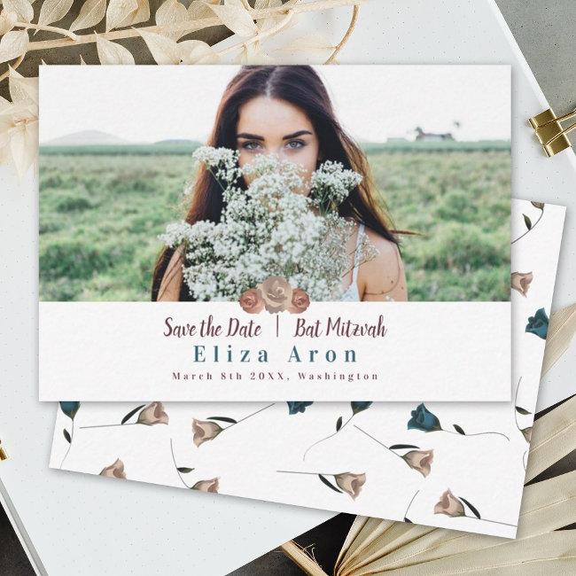 Beige Light Mauve Roses Bat Mitzvah Save The Date Advice Card