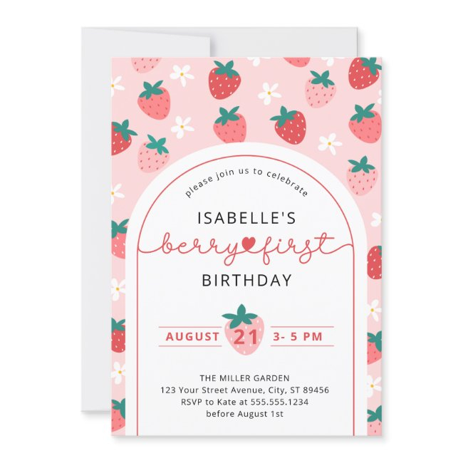Berry First Birthday 1st Birthday Strawberry Photo Invitation