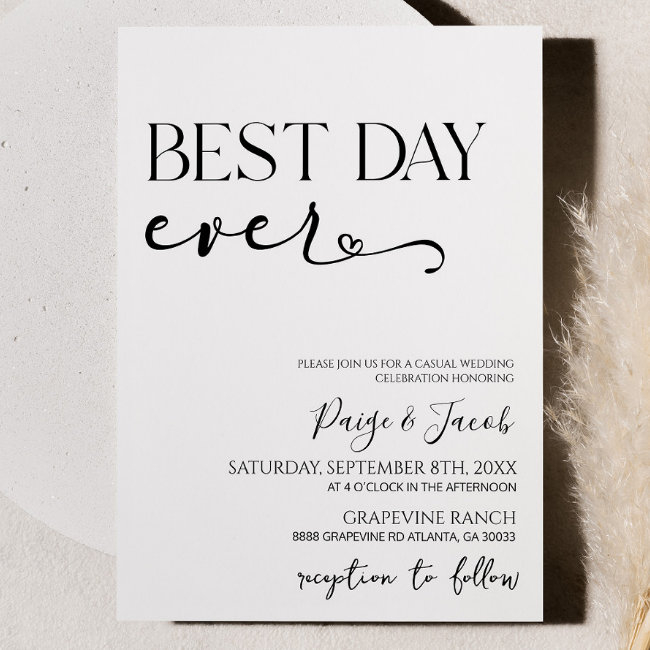 Best Day Ever Elegant Minimalist Casual Wedding Invitation