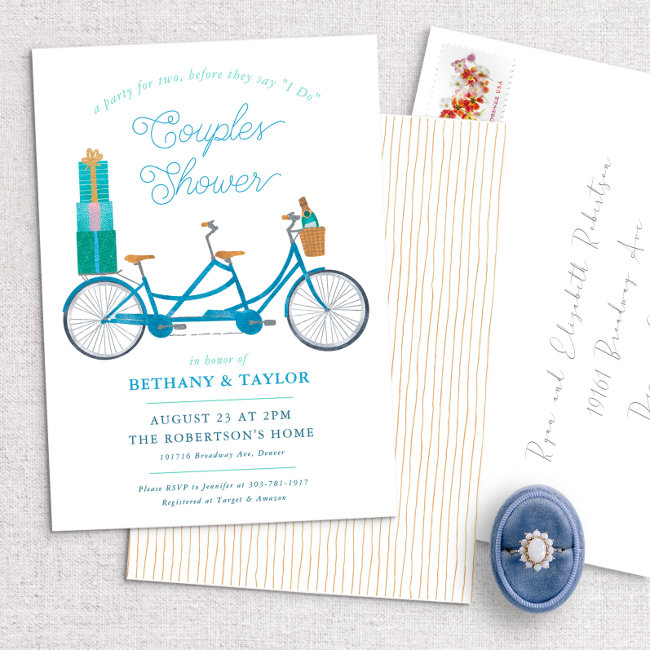 Bicycle For Two Couples Bridal Shower Invitation