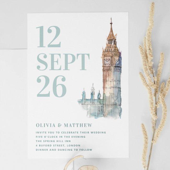 Big Ben / London Destination Wedding + Qr Photo Invitation