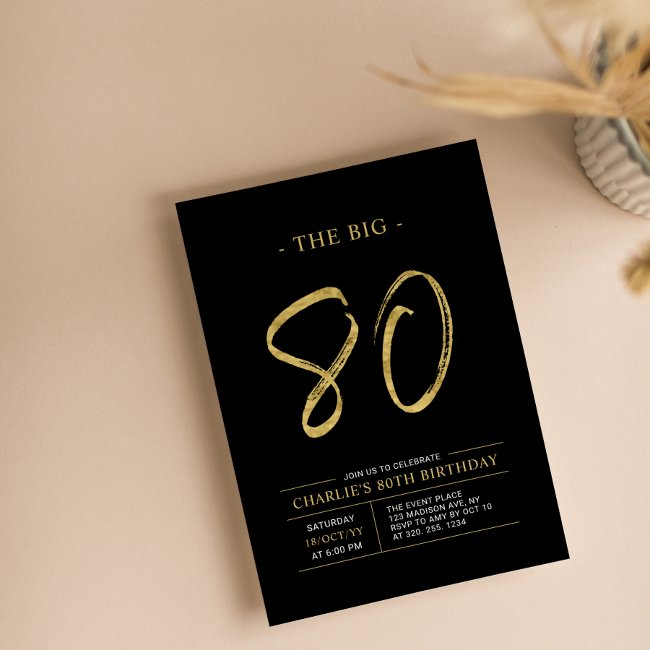 Big Eighty | Gold & Black 80th Birthday Party Invitation