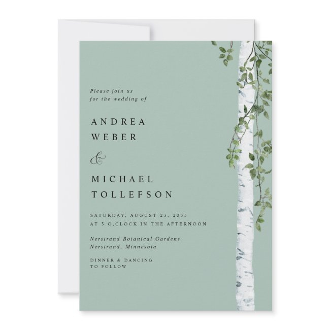 Birch Tree Aspen Greenery Sage Wedding Invitation