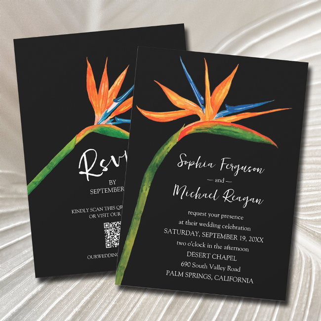 Bird Of Paradise Qr Code All In One Wedding Invitation