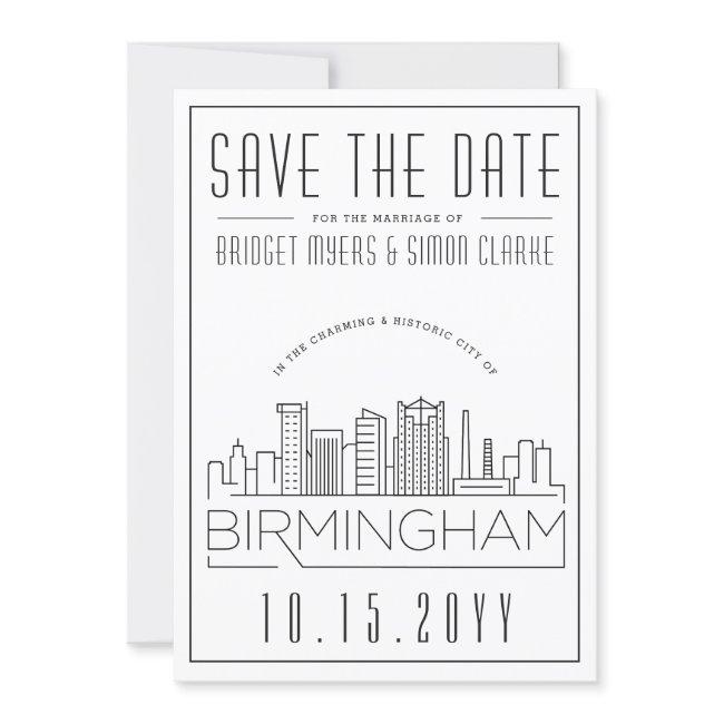 Birmingham Wedding Stylized Skyline Save The Date Invitation