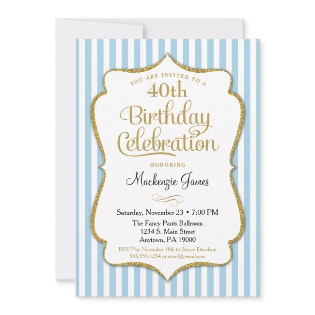 Birthday Invitation Light Blue Gold Adult Teen