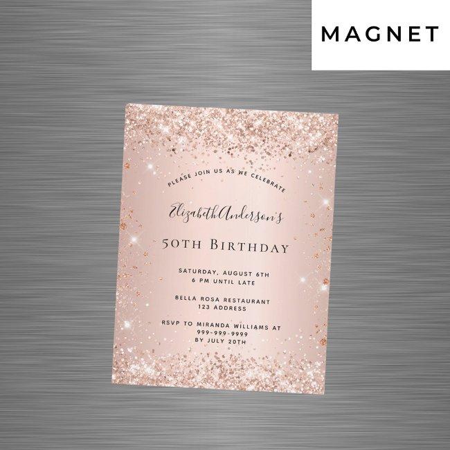 Birthday Rose Gold Blush Glitter Magnet Invitation